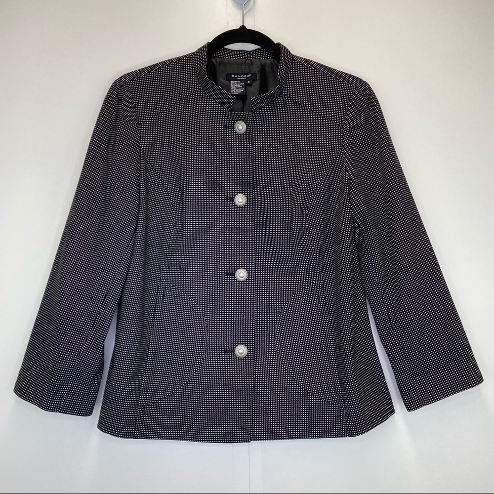 Sandro Sportswear Blazer Women's Small Black White Polka Dots Preppy Jacket